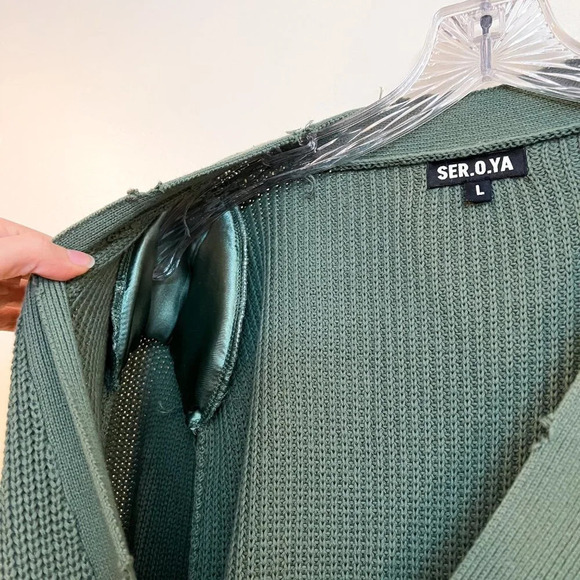 SER.O.YA Amanda Green Knit V Neck Tie Waist Button Down Sweater Maxi Dress L - Picture 9 of 13